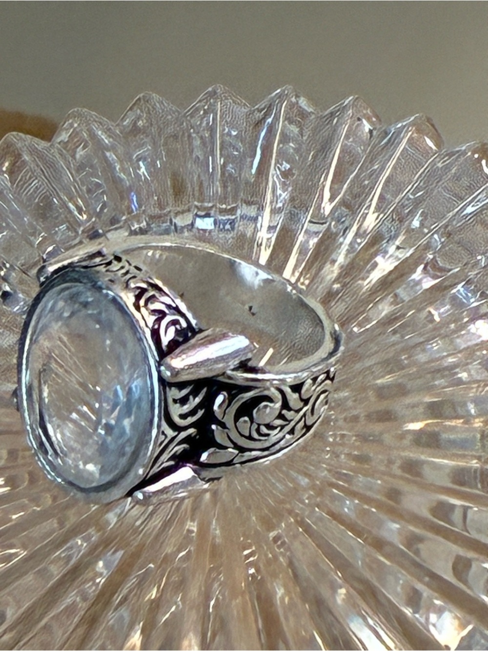 Sterling Silver Filigree Clear quartz Gemstone Ring